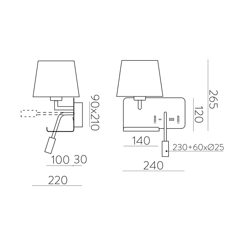 Carregue imagem no visualizador da galeriaAplique de Parede com luz orientável e carregamento USB, branco e preto, esquerda

