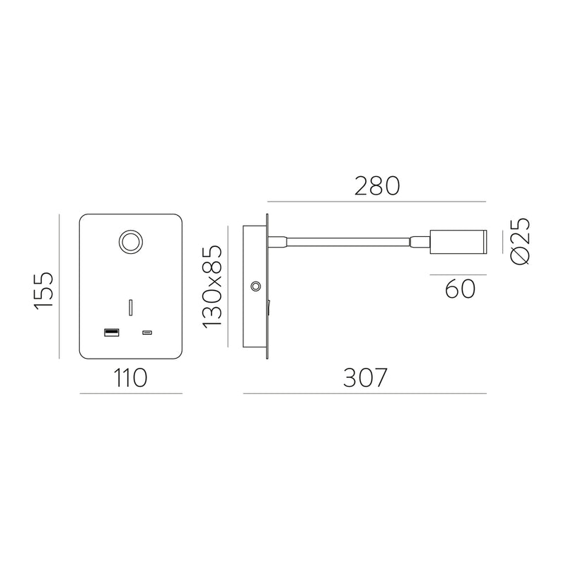 Carregue imagem no visualizador da galeriaAplique de Parede com luz orientável e carregamento USB, branco
