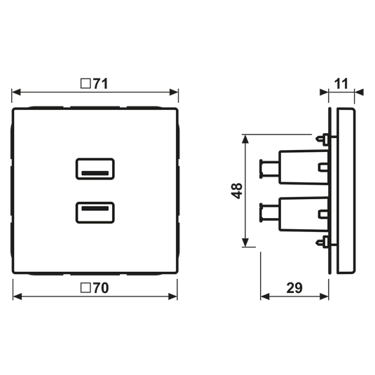 Adaptador 2 x USB 2.0 em Termoplástico Cinzento Claro LS JUNG
