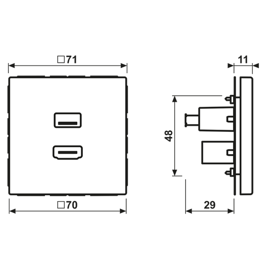 Adaptador HDMI / USB 2.0 em Termoplástico Cinzento Claro LS JUNG