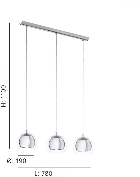 Candeeiro de Tecto Suspenso Cromado com Vidro Transparente ROCAMAR EGLO