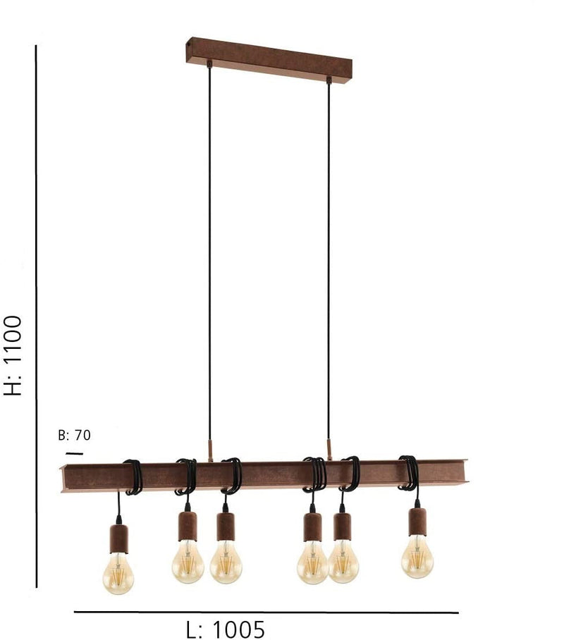 Load image into Gallery viewer, Candeeiro de Teto Suspenso Vintage 4 Lâmpadas Castanho Townshend EGLO
