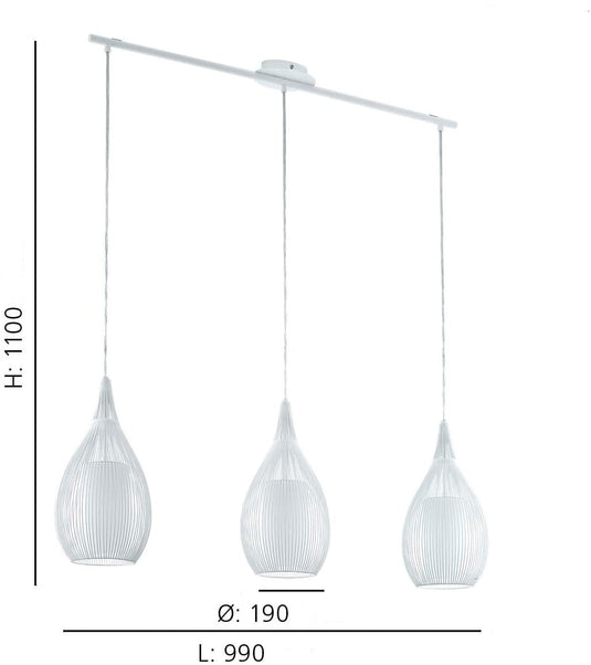 Candeeiro de Tecto Suspenso Branco com Vidro Opalino RAZONI EGLO