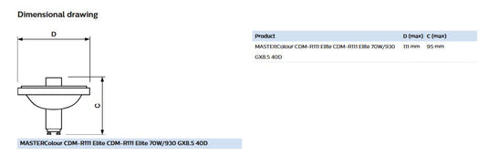 Lâmpada Halogéneo Philips CDM-R111 - GX8.5 - 40º - 3000k - 70w