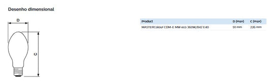 Lâmpada halogéneo master colour CDM-E MW ECO-PHILIPS-E40-360w- 4200 k