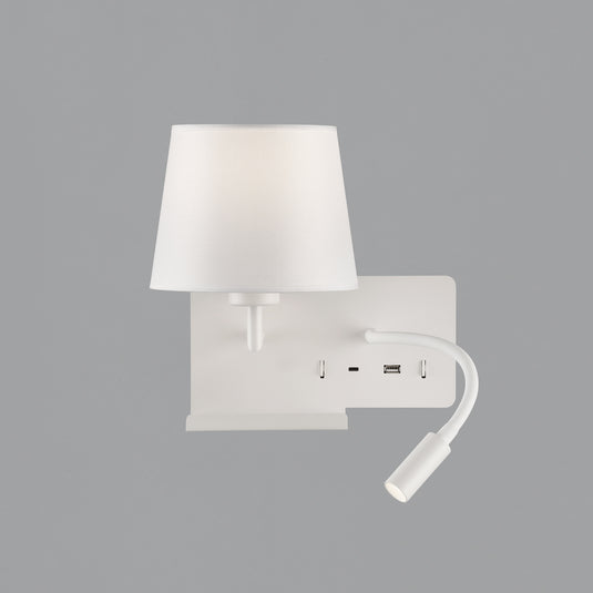 Applique murale avec lumière réglable et chargement USB, blanche, gauche