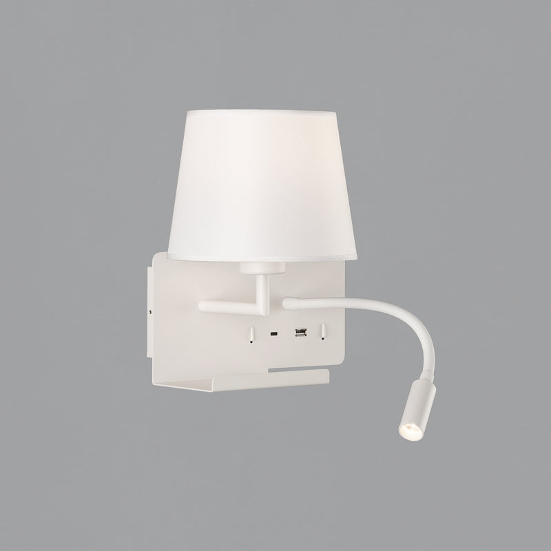 Chargez l&#39;image dans la visionneuse de la galerie, Applique murale avec lumière réglable et chargement USB, blanche, gauche
