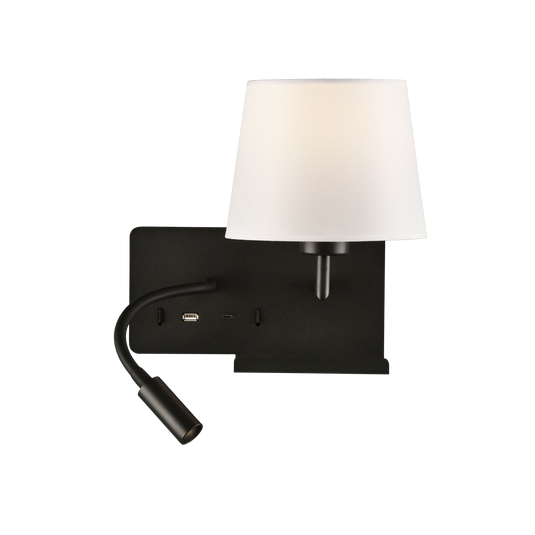 Applique murale avec lumière réglable et chargement USB, blanche et noire, droite