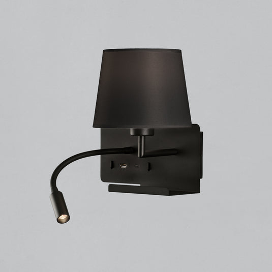 Wall light with adjustable light and USB charging, black, right