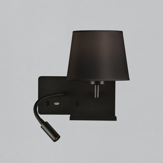 Wall light with adjustable light and USB charging, black, right