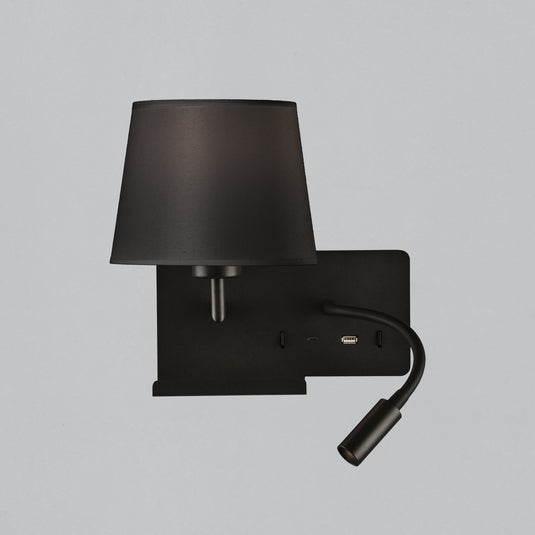 Wall light with adjustable light and USB charging, black, left