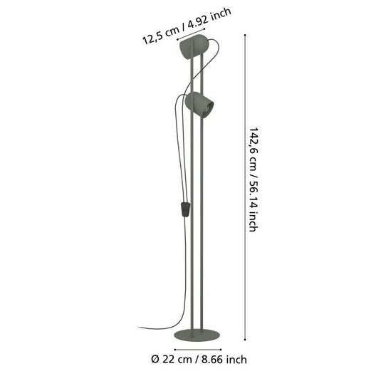 Candeeiro de Pé TILSTON Verde Musgo com Focos Orientáveis E14