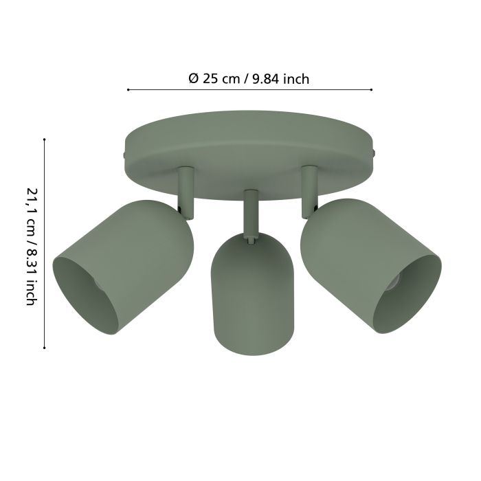 Load image into Gallery viewer, Foco de Teto Verde Lodão Mate com 3 Focos Articulados TILSTON EGLO
