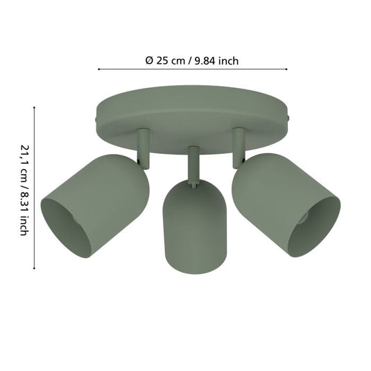 Foco de Teto Verde Lodão Mate com 3 Focos Articulados TILSTON EGLO