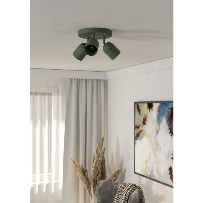 Load image into Gallery viewer, Foco de Teto Verde Lodão Mate com 3 Focos Articulados TILSTON EGLO
