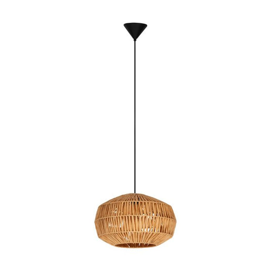 Candeeiro de Teto SHELDON com Abajur em Corda Natural e Metal Preto