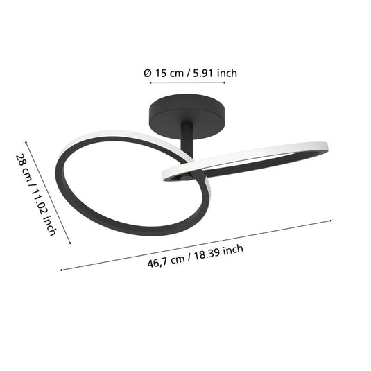 Candeeiro de teto LED com anéis inclinados preto mate CONGIUNTI EGLO