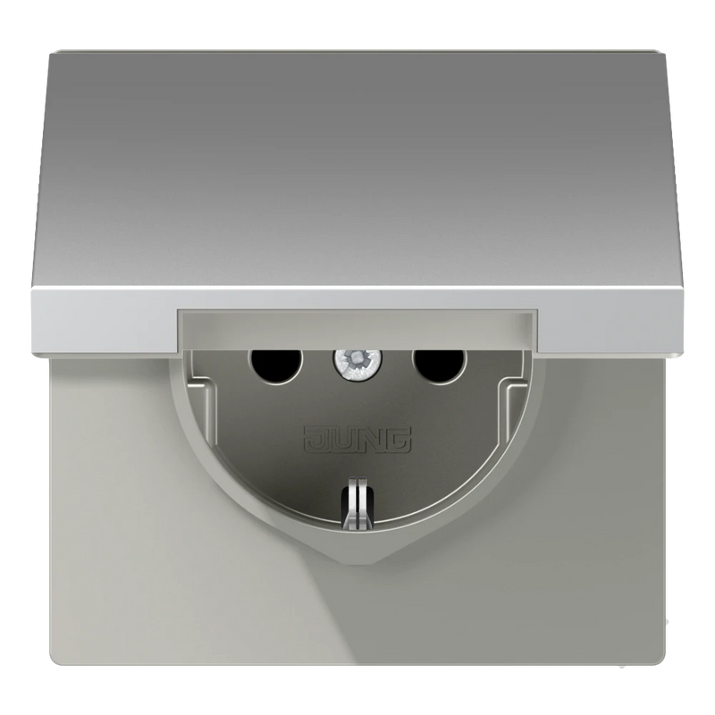 Carregue imagem no visualizador da galeriaTomada SCHUKO® com Tampa Basculante Alumínio LS JUNG

