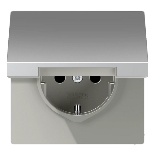 Tomada SCHUKO® com Tampa Basculante Alumínio Série LS JUNG