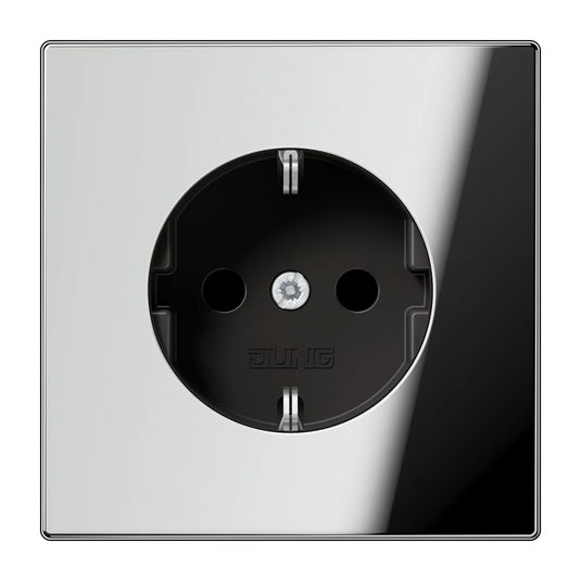 Tomada SCHUKO® Safety Plus Série LS cromado brilhante JUNG