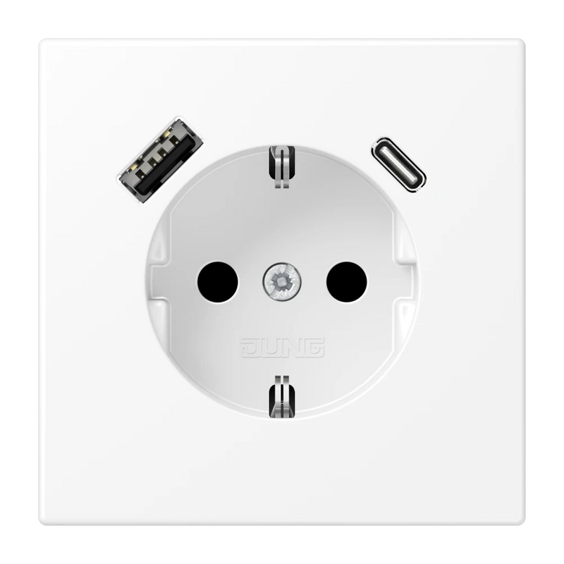 Load image into Gallery viewer, Tomada SCHUKO® com Carregador USB Tipo A e Tipo C Safety Plus LS JUNG
