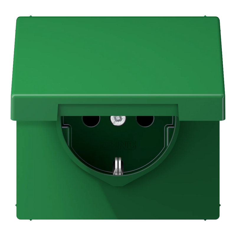 Cargue la imagen en el visor de la galería, Tomada SCHUKO® verde com Tampa Basculante Safety Plus LS JUNG
