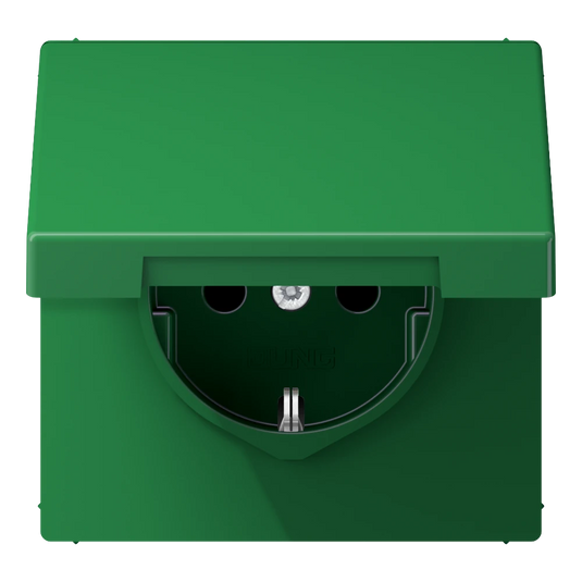Tomada SCHUKO® verde com Tampa Basculante Safety Plus LS JUNG