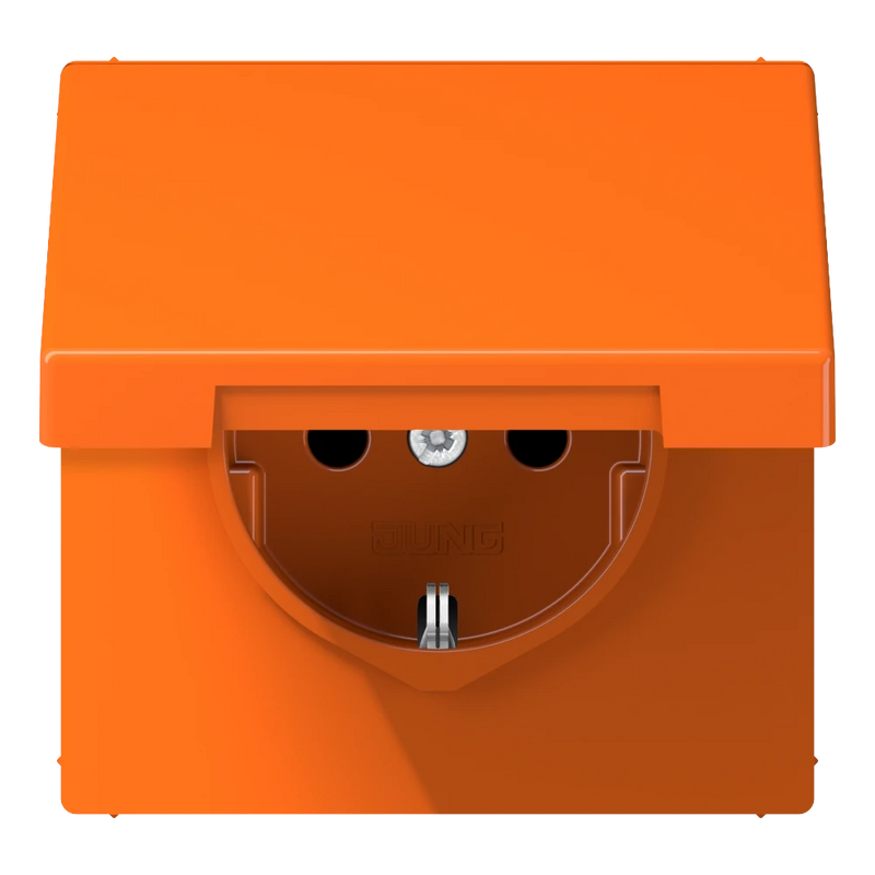 Load image into Gallery viewer, Tomada SCHUKO® com Tampa Basculante Laranja LS1520BFKIKLO JUNG
