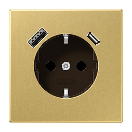 Tomada SCHUKO® com Carregador USB 1 tipo A + 1 tipo C Latão Classic Safety Plus LS JUNG
