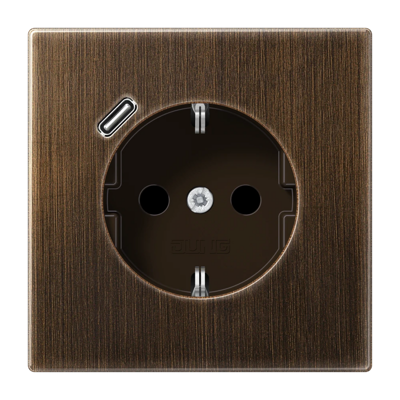 Carregue imagem no visualizador da galeriaTomada SCHUKO® com carregador USB tipo C latão antik LS JUNG

