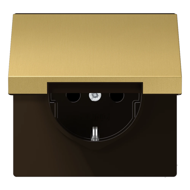 Load image into Gallery viewer, Tomada SCHUKO® com Tampa Basculante Latão Classic Safety Plus LS JUNG
