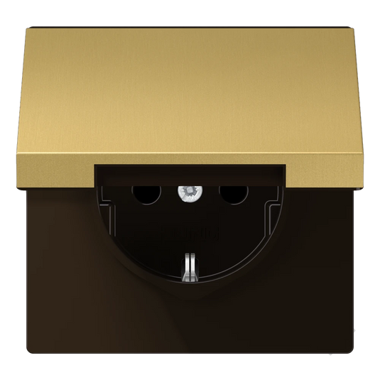 Tomada SCHUKO® com Tampa Basculante Latão Classic Safety Plus LS JUNG