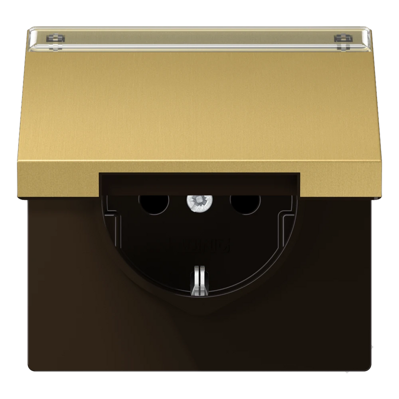 Cargue la imagen en el visor de la galería, Tomada SCHUKO® com Tampa Basculante e Campo de Inscrição Latão Classic ME1520NAKLC JUNG
