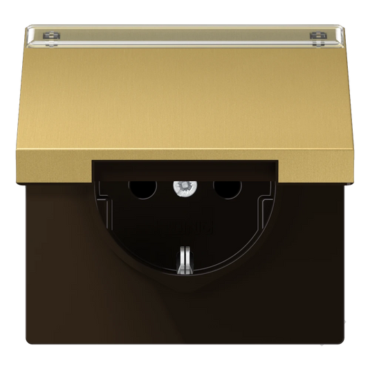 Tomada SCHUKO® com Tampa Basculante e Campo de Inscrição Latão Classic ME1520NAKLC JUNG