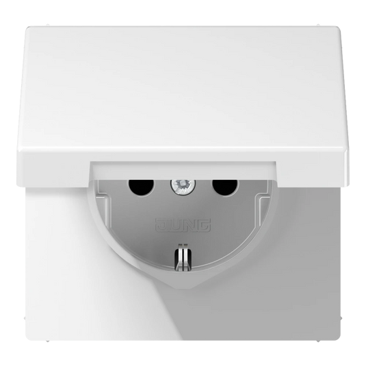 Tomada SCHUKO® com Tampa Basculante Antimicrobiano Branco LS JUNG