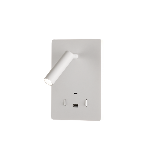 Aplique de Parede com luz orientável e carregamento USB, branco