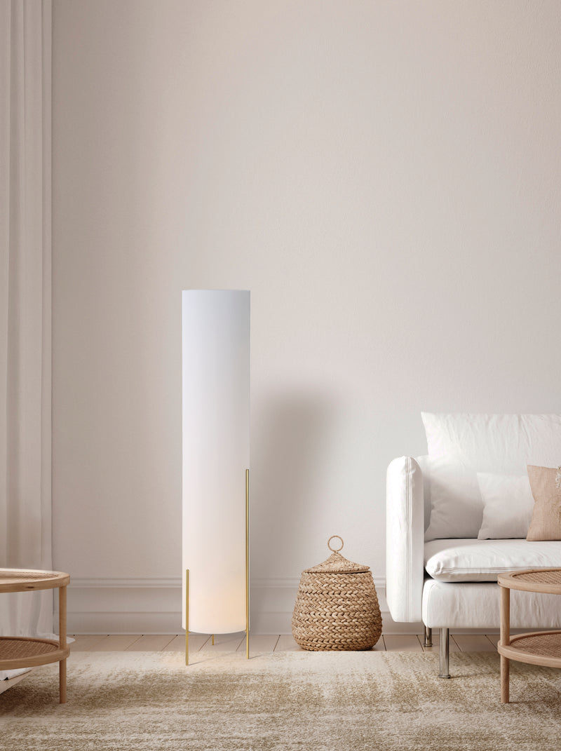 Chargez l&#39;image dans la visionneuse de la galerie, Lampadaire blanc avec finitions techniques dorées - 130 cm
