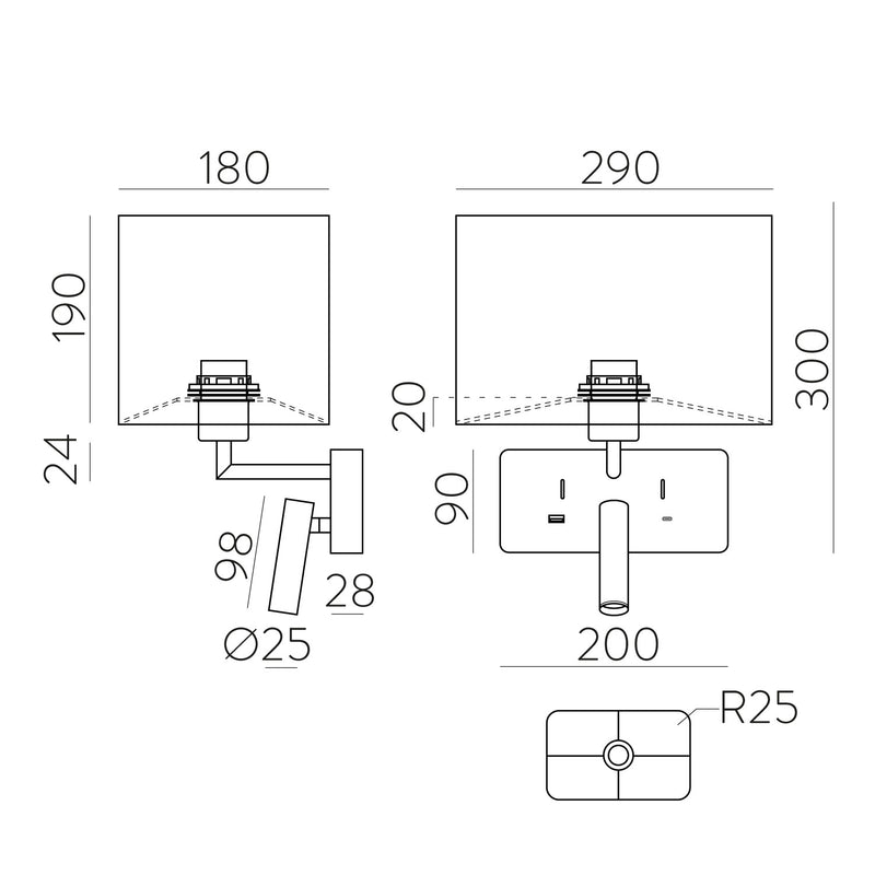 Carregue imagem no visualizador da galeriaAplique de Parede com luz orientável e carregamento USB, em branco e preto
