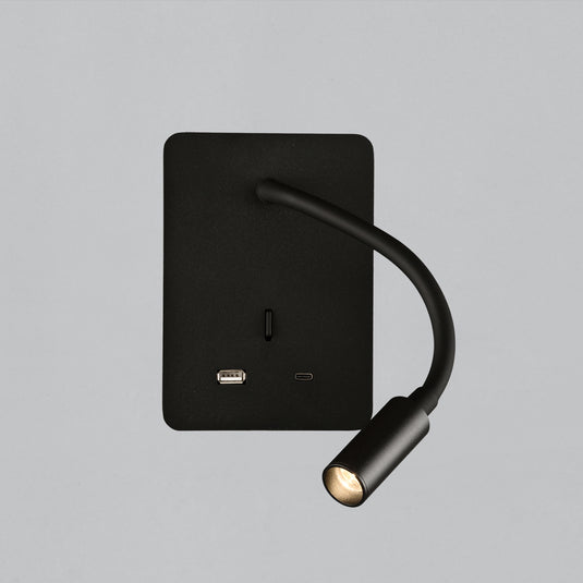 Wall light with adjustable light and USB charging, black