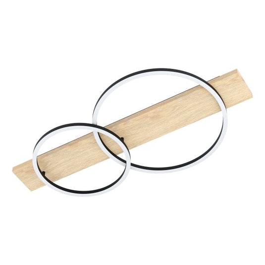 Candeeiro de teto LED preto com detalhe carvalho BOYAL EGLO