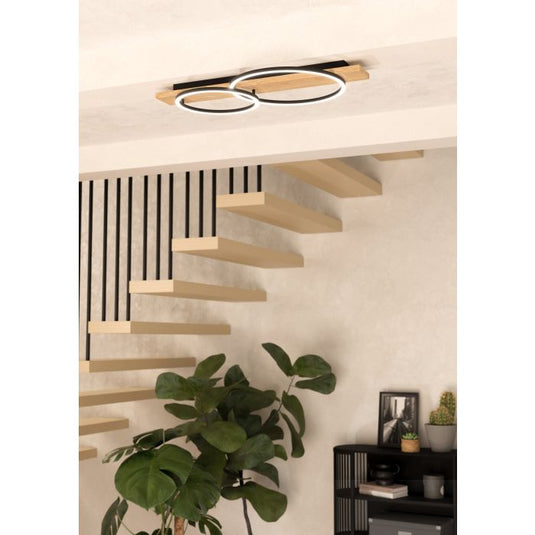 Candeeiro de teto LED preto com detalhe carvalho BOYAL EGLO