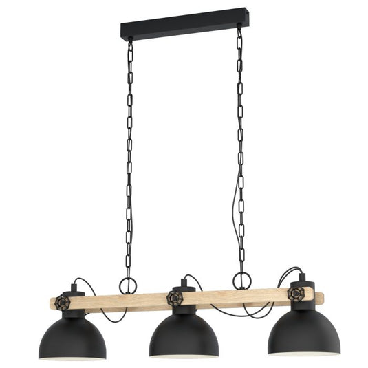 Candeeiro de teto preto e madeira com 3 soquetes E27 LUBENHAM EGLO