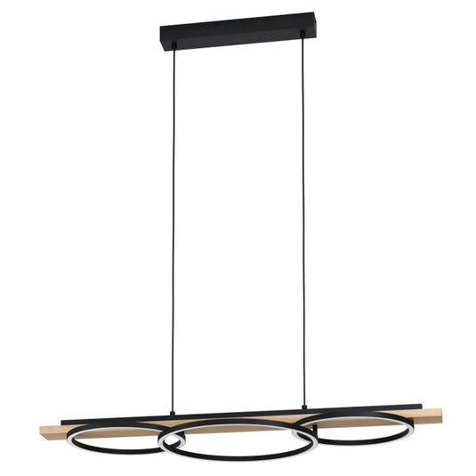 Candeeiro de teto LED preto com madeira BOYAL EGLO