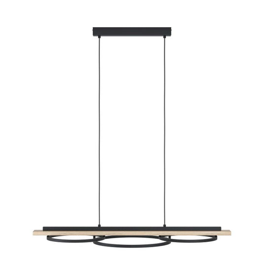 Candeeiro de teto LED preto com madeira BOYAL EGLO
