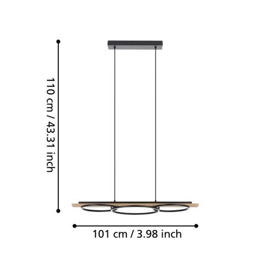 Candeeiro de teto LED preto com madeira BOYAL EGLO