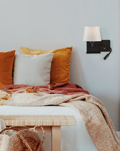 Wall light with adjustable light and USB charging, white and black, left