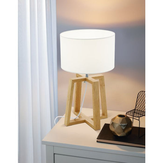 Candeeiro de Mesa Elegante com Base Natural e Abat-jour Branco CHIETINO 1 EGLO