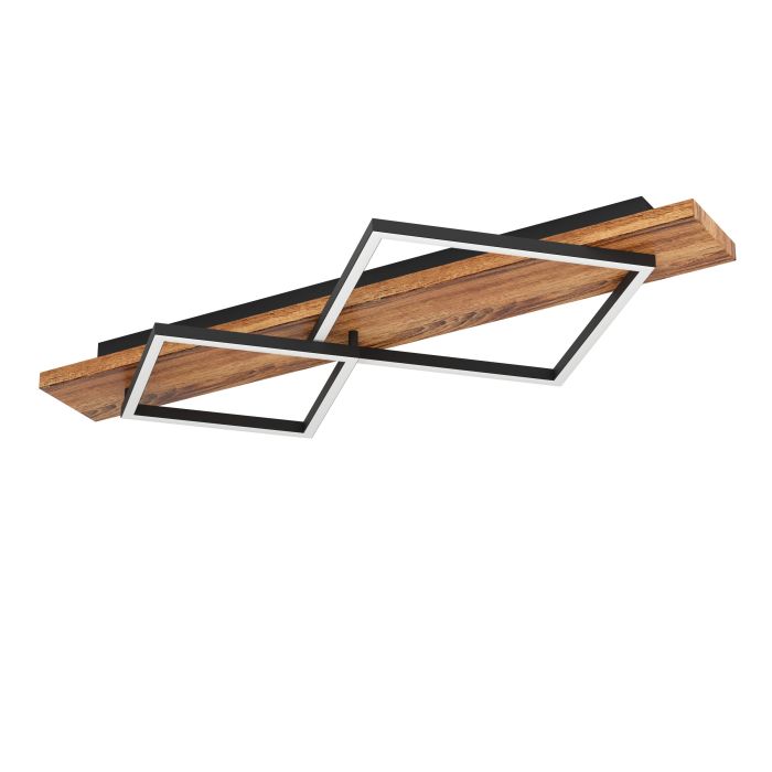 Load image into Gallery viewer, Candeeiro de teto LED com madeira rústica e metal preto BOYAL EGLO
