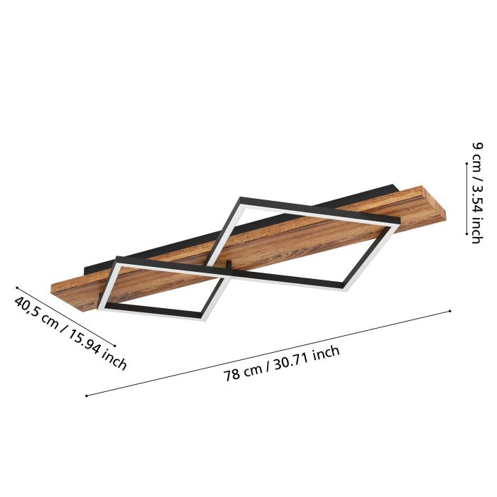 Load image into Gallery viewer, Candeeiro de teto LED com madeira rústica e metal preto BOYAL EGLO
