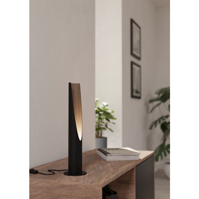 Chargez l'image dans la visionneuse de la galerie, Candeeiro de Mesa Preto com Detalhes em Madeira BARBOTTO EGLO
